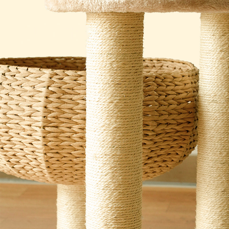 Zachte Beige Katten Krabpaal met Rotan