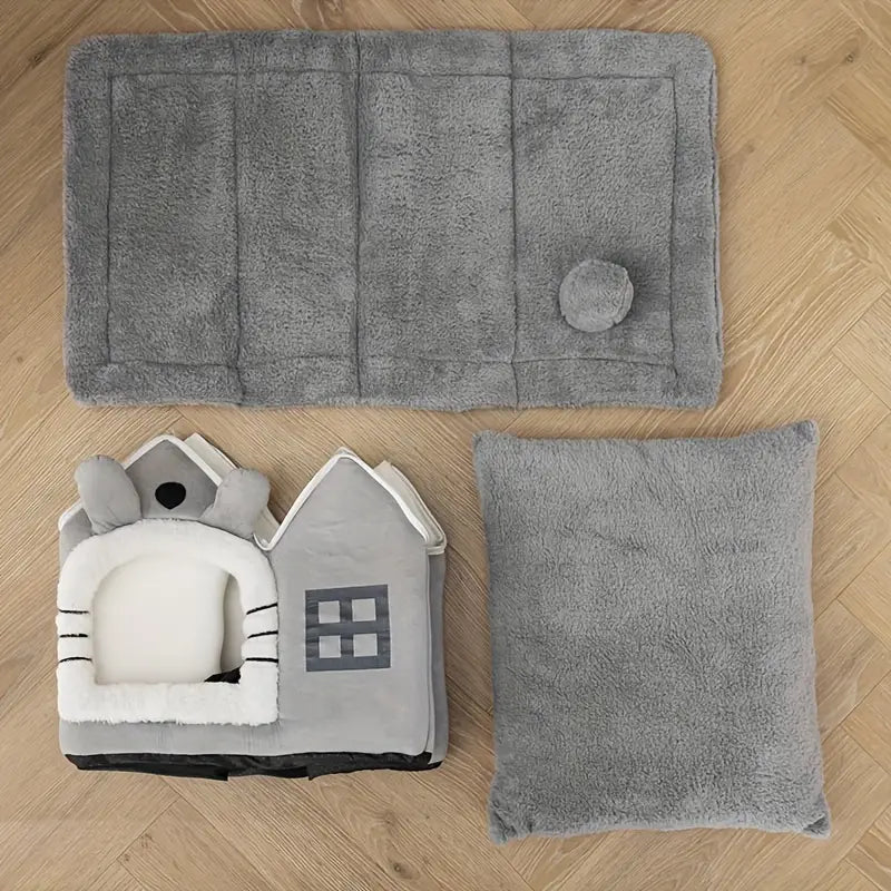 Kattenhuis Grijze Kattenmand met Comfortabel Interieur