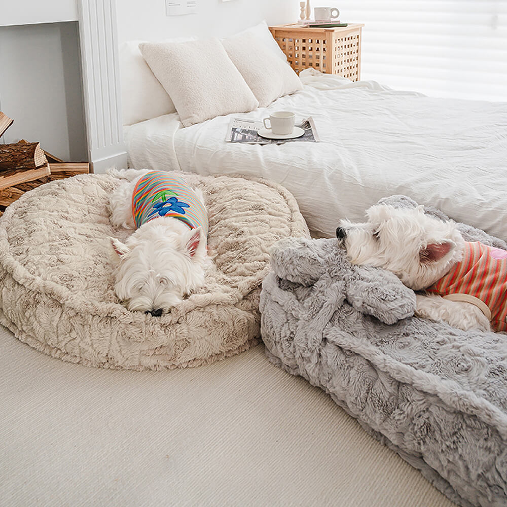 Warm Fluffy Rond Wolkvormig Kalmerend Hondenbed Met Botvorming Kussen